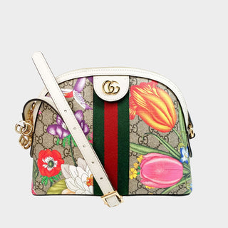 Gucci Ophidia dome bag with floral print, web stripe made from canvas and leather