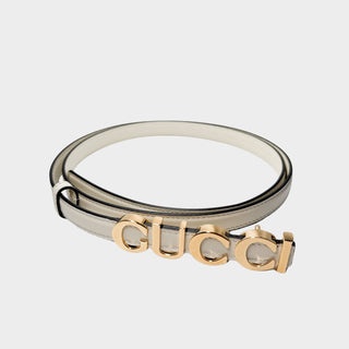Gucci Plutone Belt in white leather - luxury designer accessory featuring signature buckle, available at Glamorizta South Africa