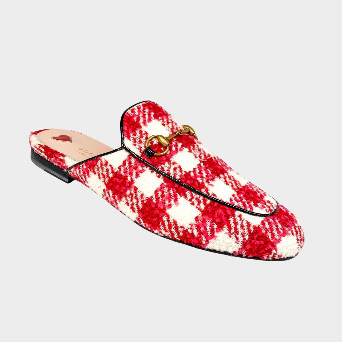 Gucci Princetown Mules in Tweed - luxury designer slip-on shoes featuring signature Horsebit detail, available at Glamorizta South Africa