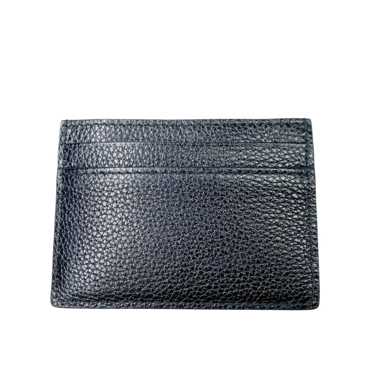 Back view of black Gucci Zumi calfskin card holder showing clean leather stitching and slim card slots