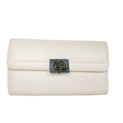 Luxury Gucci white clutch bag crafted from smooth leather, featuring interlocking GG emblem and mixed metal finish, authenticated by Glamorizta