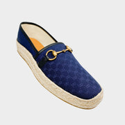 Gucci mens slippers espadrilles blue canvas with horsebit