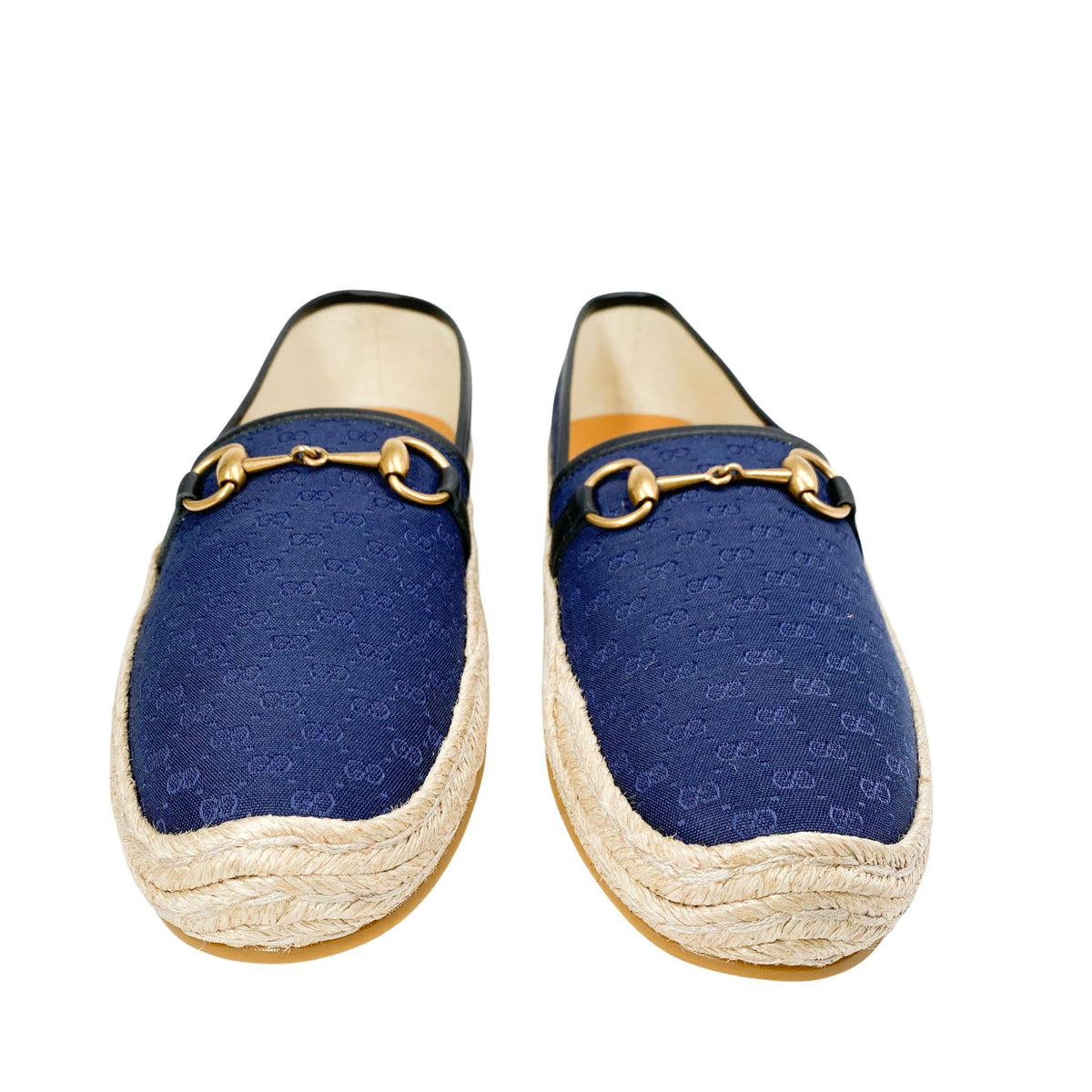 Gucci mens slippers espadrilles blue canvas with horsebit