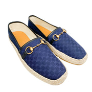 Gucci mens slippers espadrilles blue canvas with horsebit