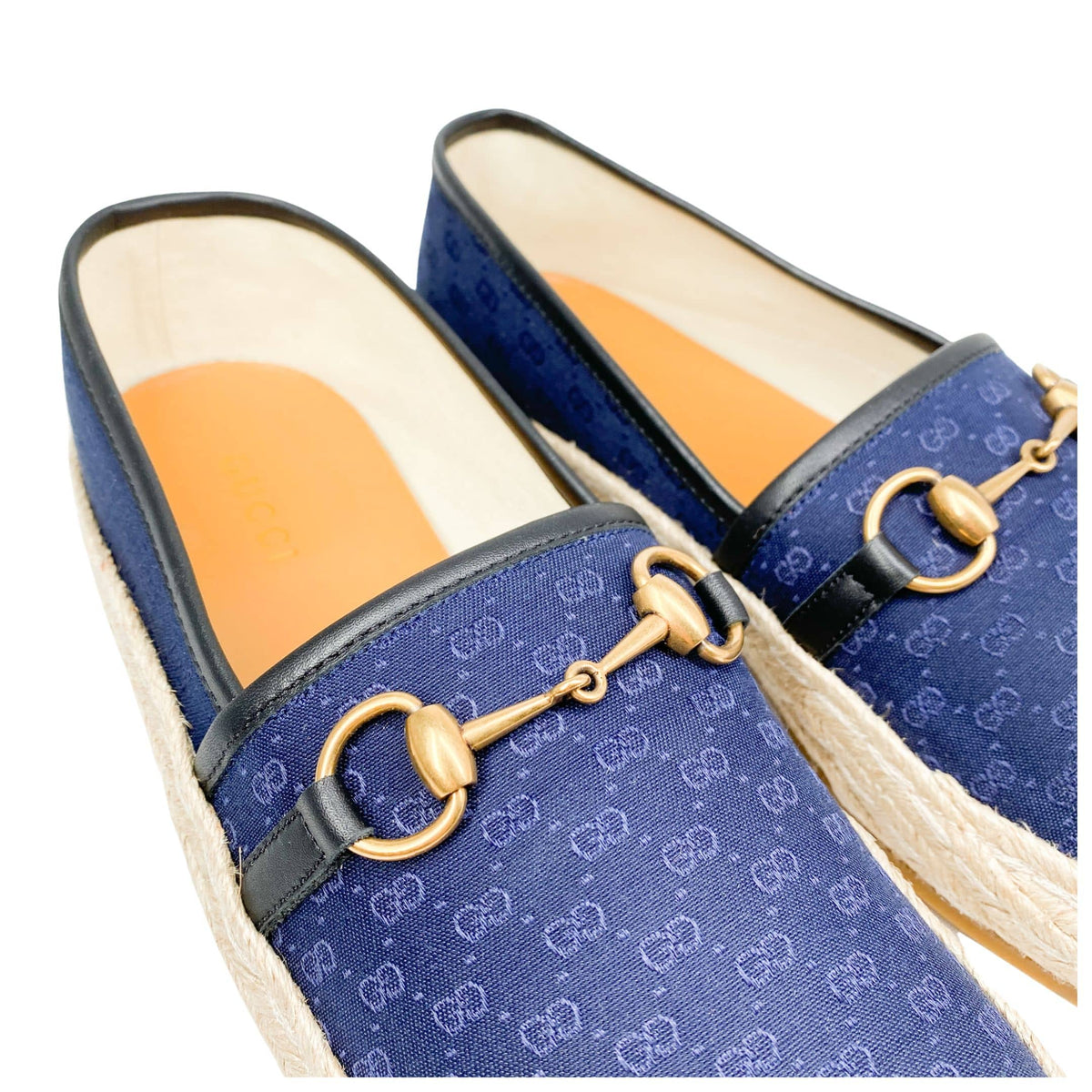 Gucci mens slippers espadrilles blue canvas with horsebit