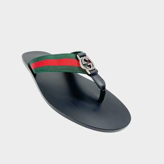 Gucci web strap and GG logo thong sandals