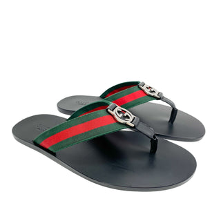 Gucci web strap and GG logo thong sandals