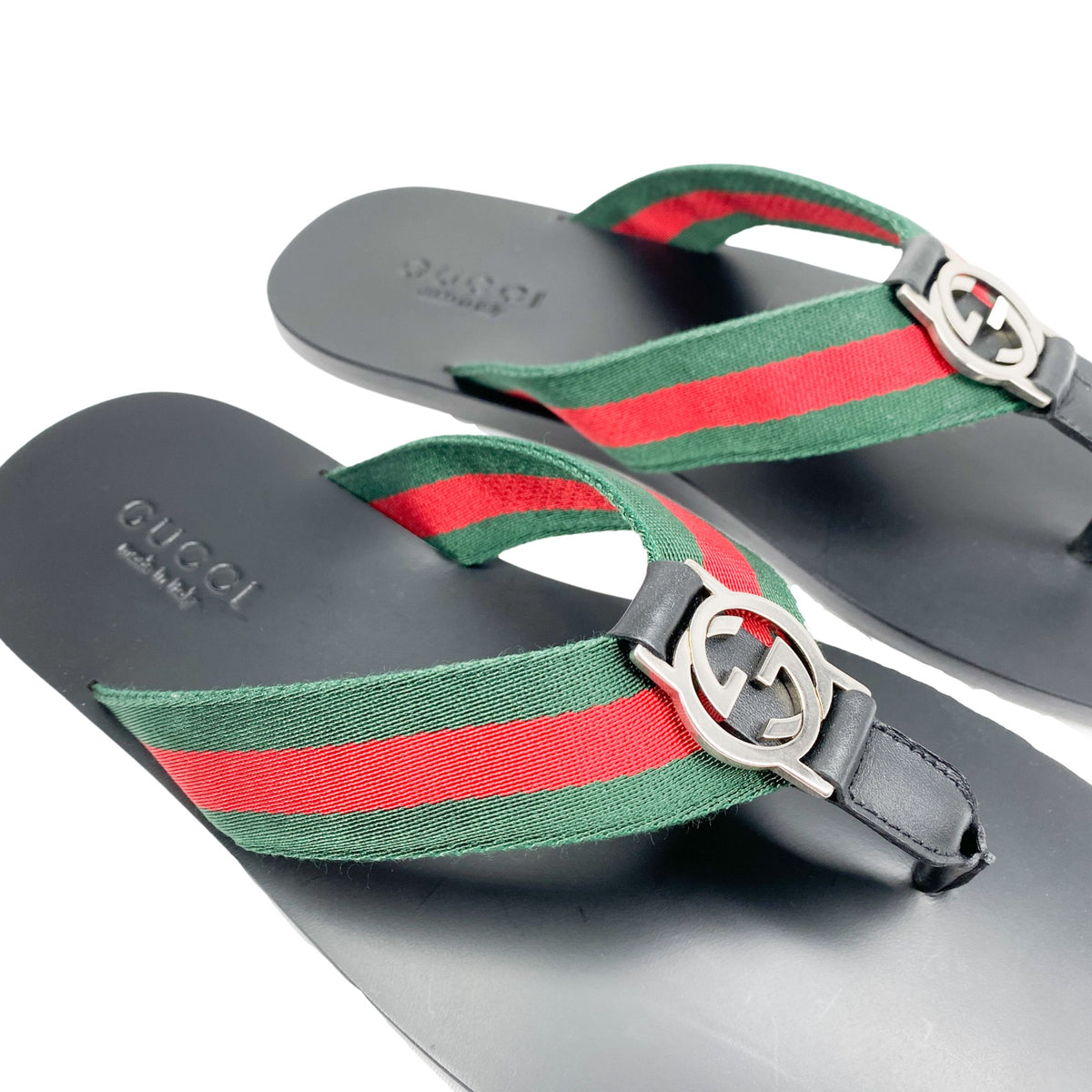 Gucci web strap and GG logo thong sandals