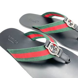 Gucci web strap and GG logo thong sandals