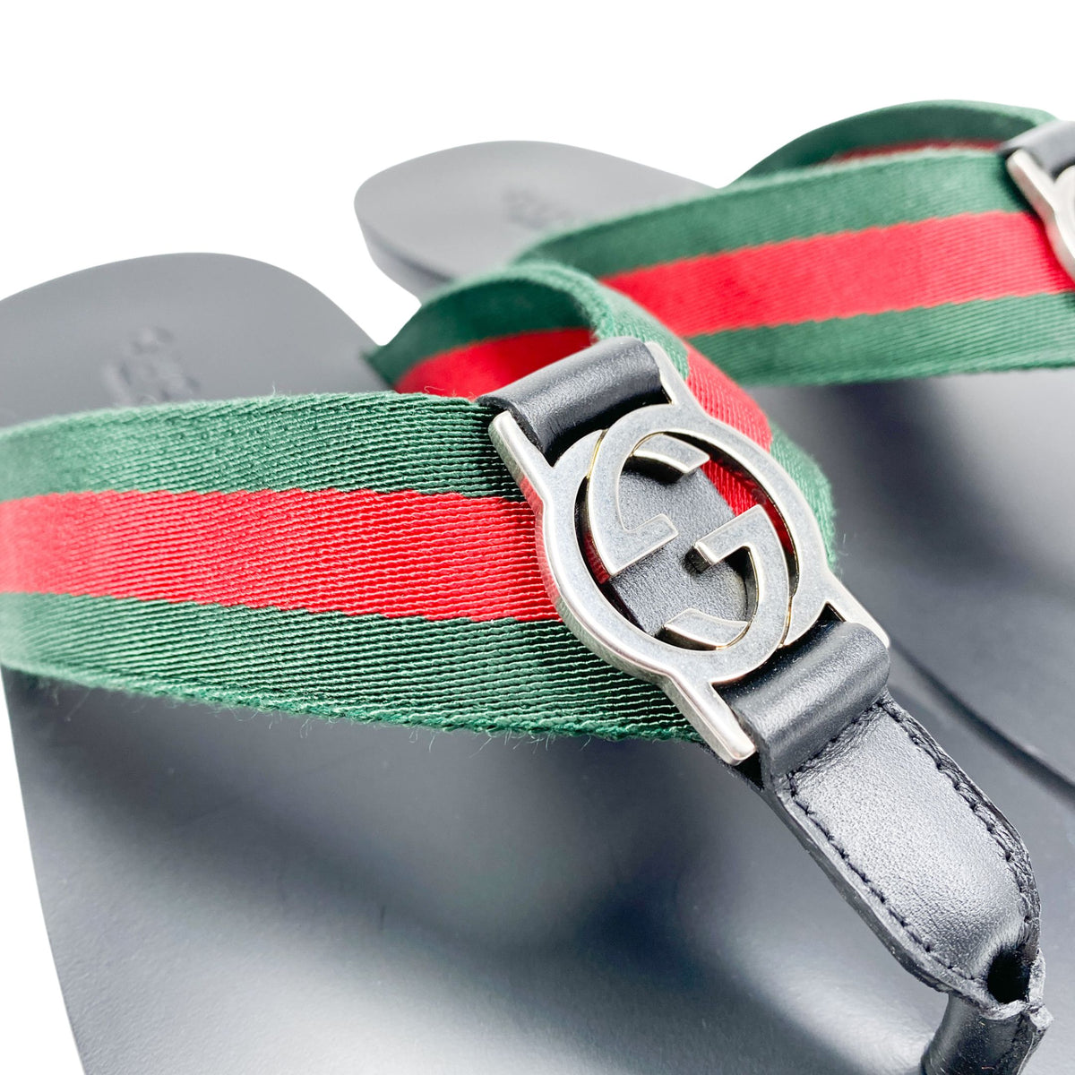 Gucci web strap and GG logo thong sandals