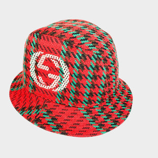 Gucci Houndstooth bucket hat red and green tweet fabric