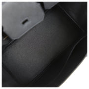 Open interior view of Hermès Birkin 30 in black leather showing spacious main compartment and inner side pocket.