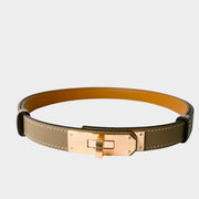 Hermès Kelly belt in Étoupe epsom leather featuring iconic rose gold Kelly turn-lock buckle