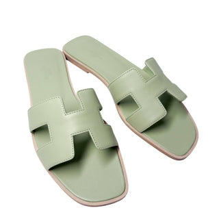 Hermes Oran Sandals Vert de Mer