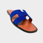 Hermes Oran sandals blue velvet and leather 