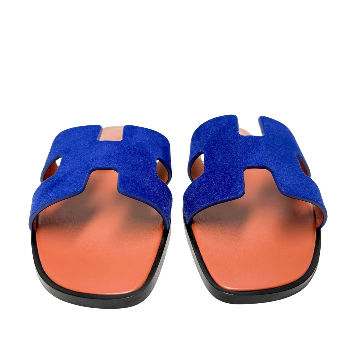 Hermes Oran sandals blue velvet and leather 
