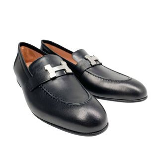 Hermes Paris loafers black with palladium hardware