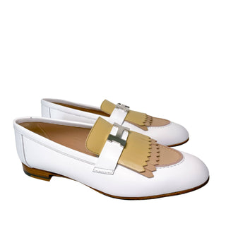 Hermes Royal Loafers in white and beige with palladium hardware