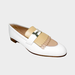 Hermes Royal Loafers in white and beige with palladium hardware