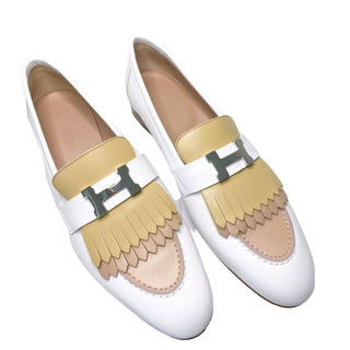 Hermes Royal Loafers in white and beige with palladium hardware