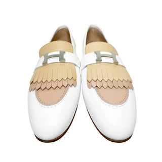 Hermes Royal Loafers in white and beige with palladium hardware