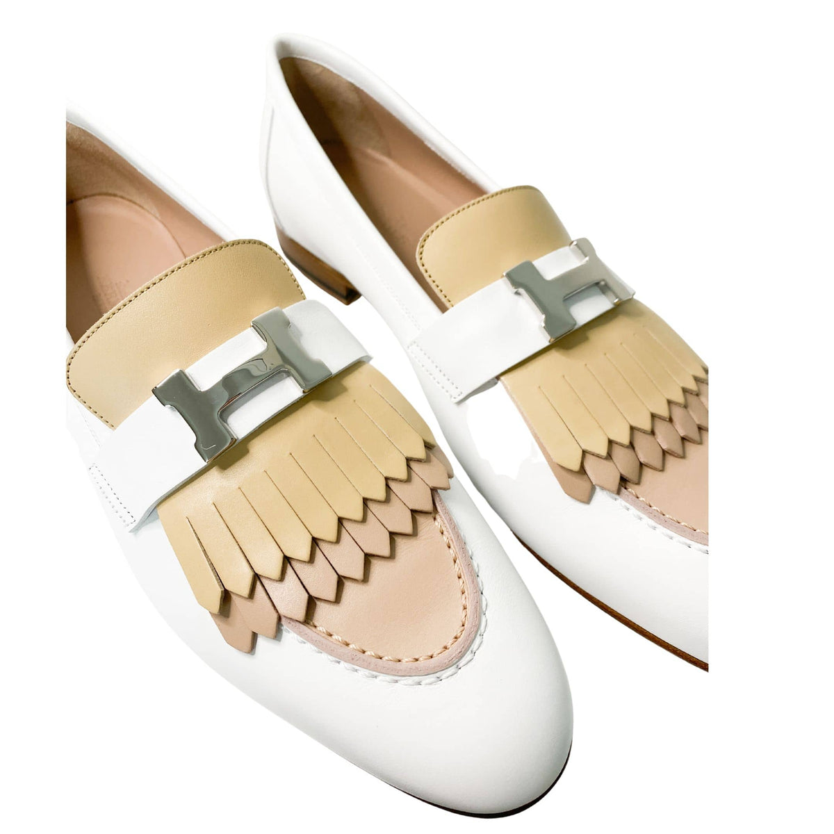 Hermes Royal Loafers in white and beige with palladium hardware