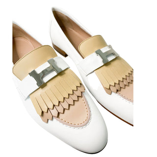 Hermes Royal Loafers in white and beige with palladium hardware