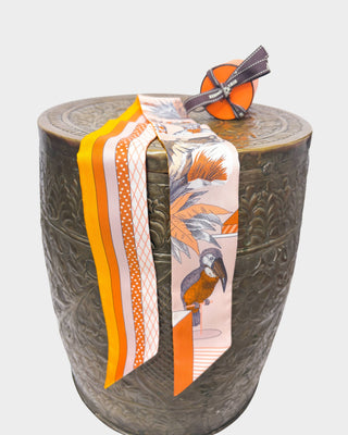 Hermès Twilly scarf Grand Théâtre Nouveau in poudre and orange 