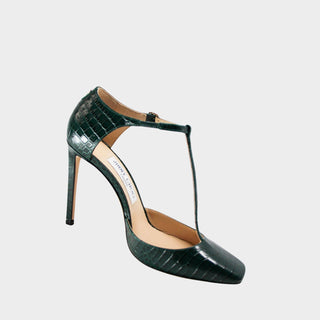 Jimmy Choo Lexica high heel green croc embossed