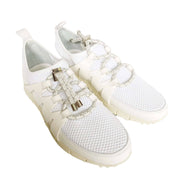 Three-quarter angled pair view of Jimmy Choo Nija men's white breathable mesh designer sneakers.