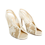 Jimmy Choo Shar 85 gold floral lace wedding shoes in luxury packaging