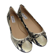 Top-angle pair view of Jimmy Choo Walsh pointed-toe ballerina flats in classic snake pattern.