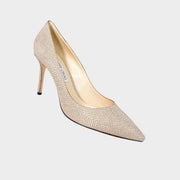 Jimmy Choo Romy 85 pointed toe pumps in nude suede with a gold gradient shimmer