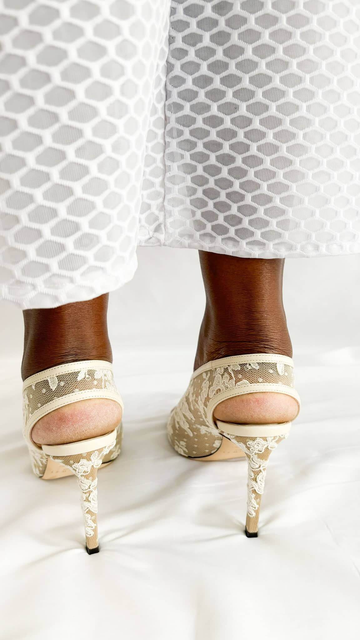 Front view of Jimmy Choo Shar 85 open toe bridal shoes