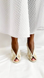 Jimmy Choo Shar 85 wedding heels styled on foot