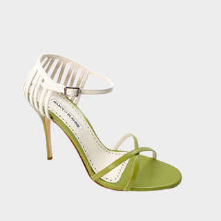 Manolo-Blahnik-Chelu-green-and-white-leather-sandals-high-heels-Glamorizta