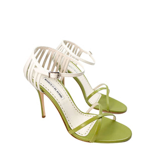 Manolo-Blahnik-Chelu-green-and-white-leather-sandals-high-heels-Glamorizta