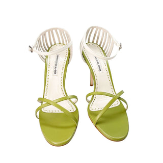 Manolo-Blahnik-Chelu-green-and-white-leather-sandals-high-heels-Glamorizta