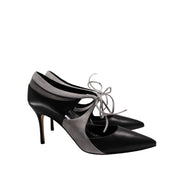 Manolo Blahnik Ugando black leather heel with grey suede details 90mm heel