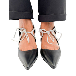 Manolo Blahnik Ugando black leather heel with grey suede details 90mm heel