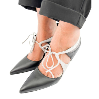 Manolo Blahnik Ugando black leather heel with grey suede details 90mm heel