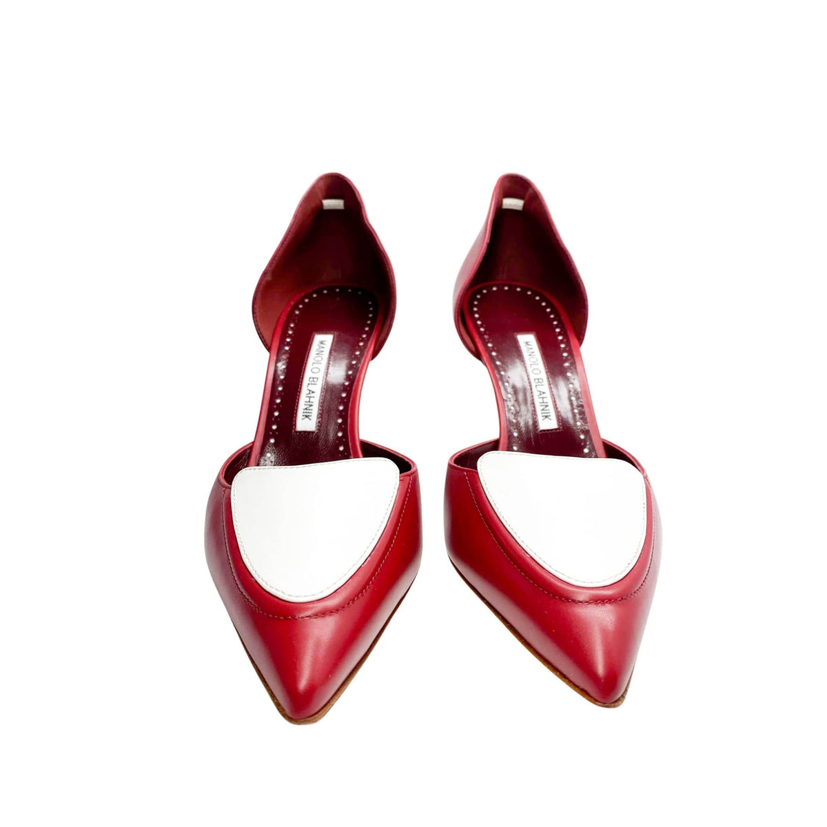 Manolo Blahnik heels office red and white leather