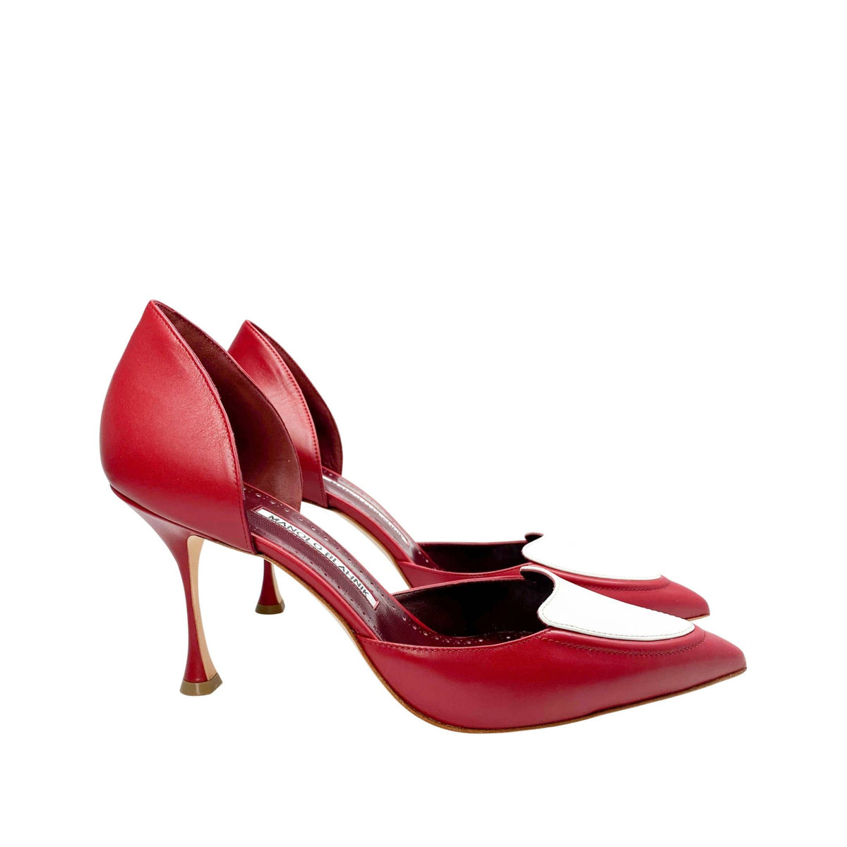Manolo Blahnik heels office red and white leather