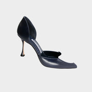 Manolo Blahnik heels office navy blue and white leather