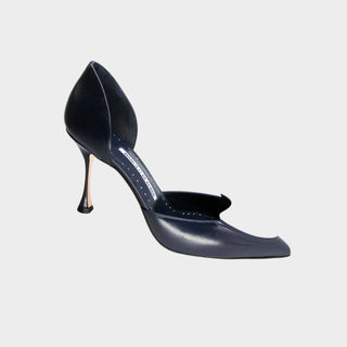 Manolo Blahnik heels office navy blue and white leather