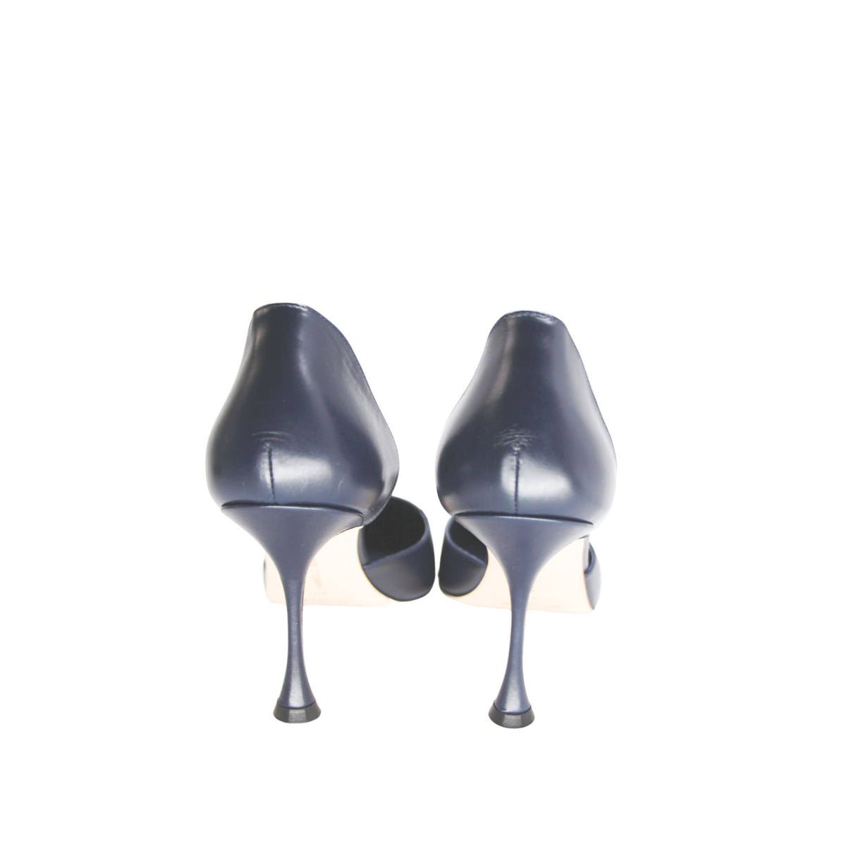 Manolo Blahnik heels office navy blue and white leather