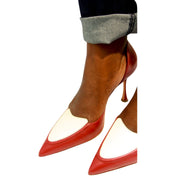 Manolo Blahnik heels office red and white leather