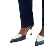 Manolo Blahnik heels office navy blue and white leather
