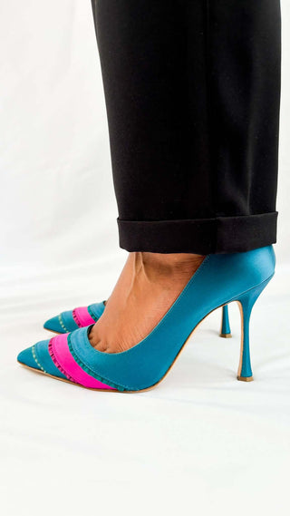 Manolo-Blahnik-high-heels-satin-turquoise-Glamorizta