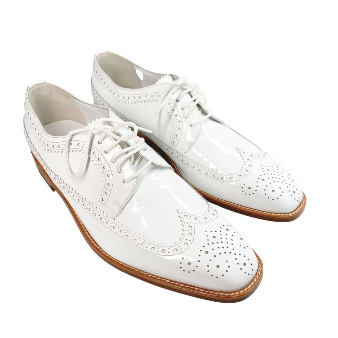 Manolo Blahnik brogue formal shoes wedding office patent leather white